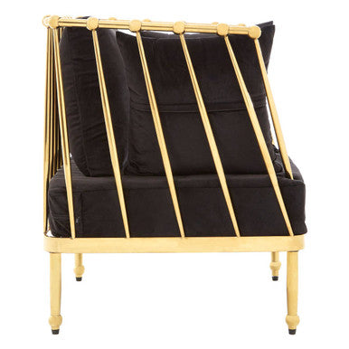 Orsina Novo Accent Chair | Gold Tapered Arms with Black Cushions