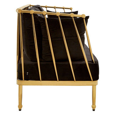 Orsina Novo 3 Seater Modern Sofa | Gold Finish with Black Cushions