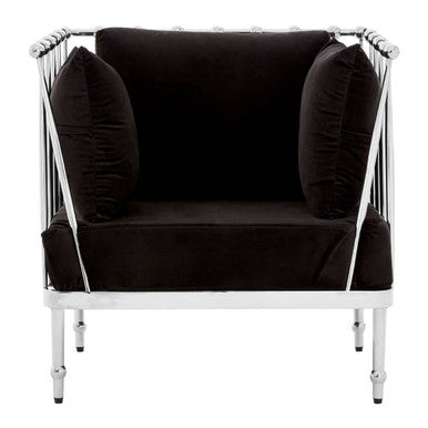 Orsina Novo Accent Chair – Silver Metal Frame with Black Cushions