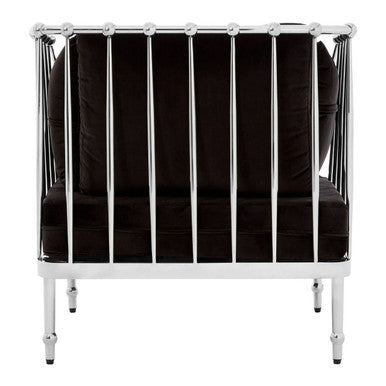 Orsina Novo Accent Chair – Silver Metal Frame with Black Cushions