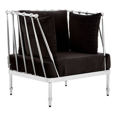 Orsina Novo Accent Chair – Silver Metal Frame with Black Cushions