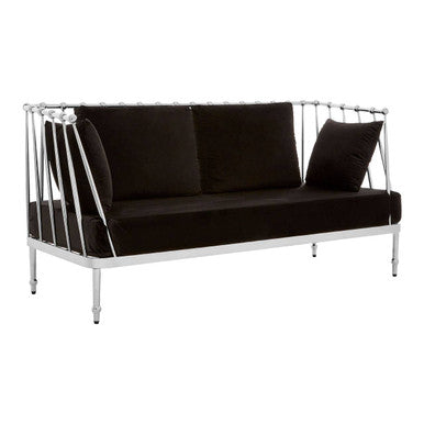 Orsina Novo 2-Seater Loveseat – Silver Finish Tapered Arms Sofa