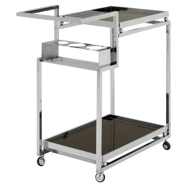 Orsina Novo 3-Tier Bar Trolley – Silver Serving Cart with Bottle Holders