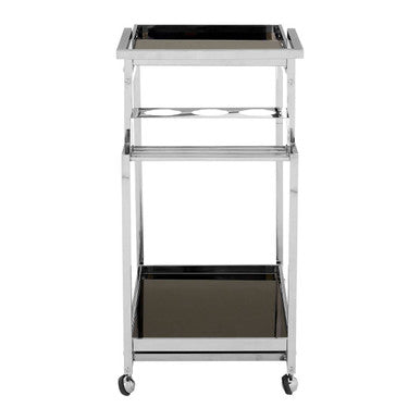 Orsina Novo 3-Tier Bar Trolley – Silver Serving Cart with Bottle Holders
