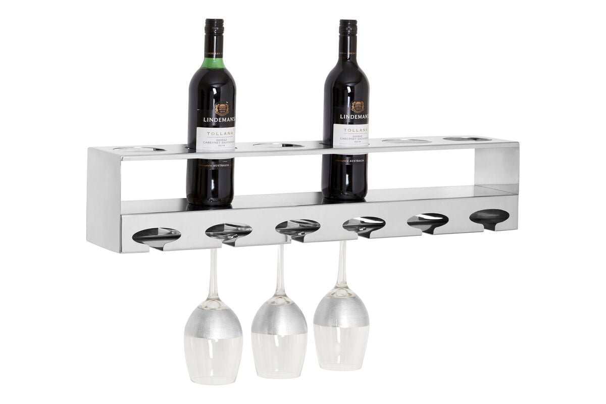 Orsina Novo Wall-Mounted Wine Rack with Stemware Holder - Silver