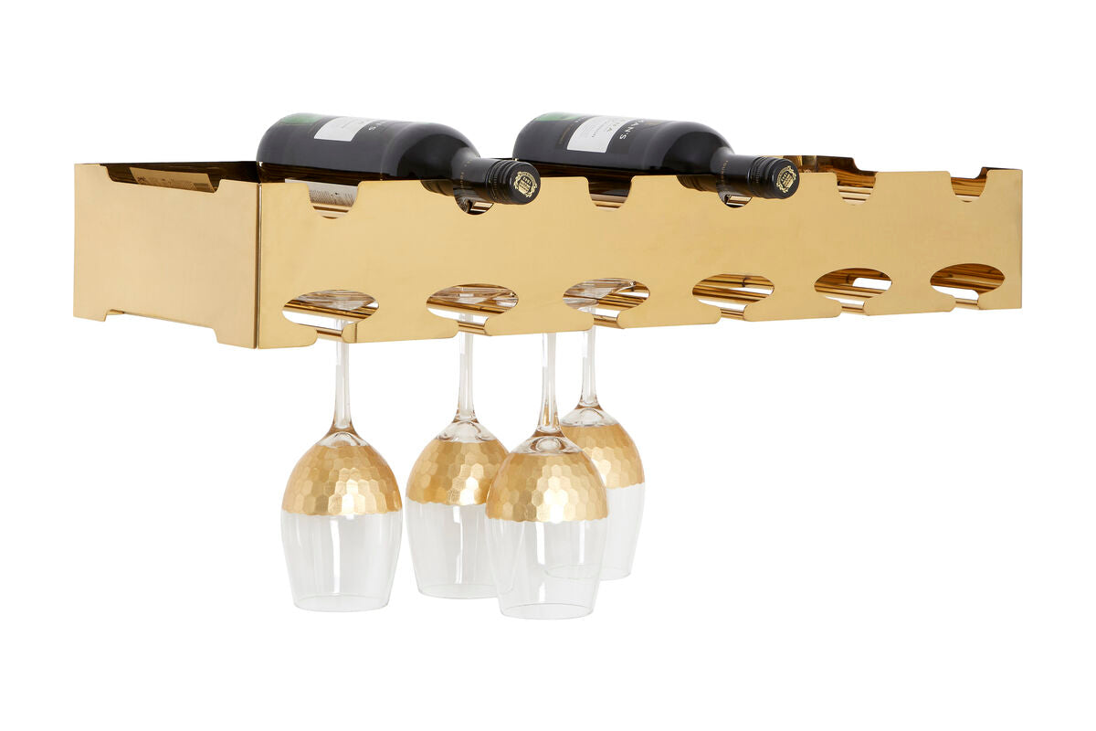 Orsina Novo 6 Bottle Gold Wine Rack with Built-In Stemware Storage