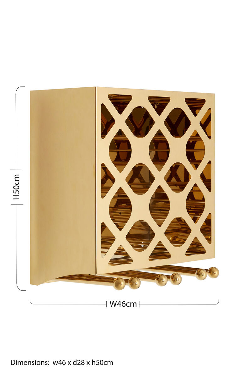 Orsina Novo 12 Bottle Gold Wine Rack with Integrated Stemware Storage