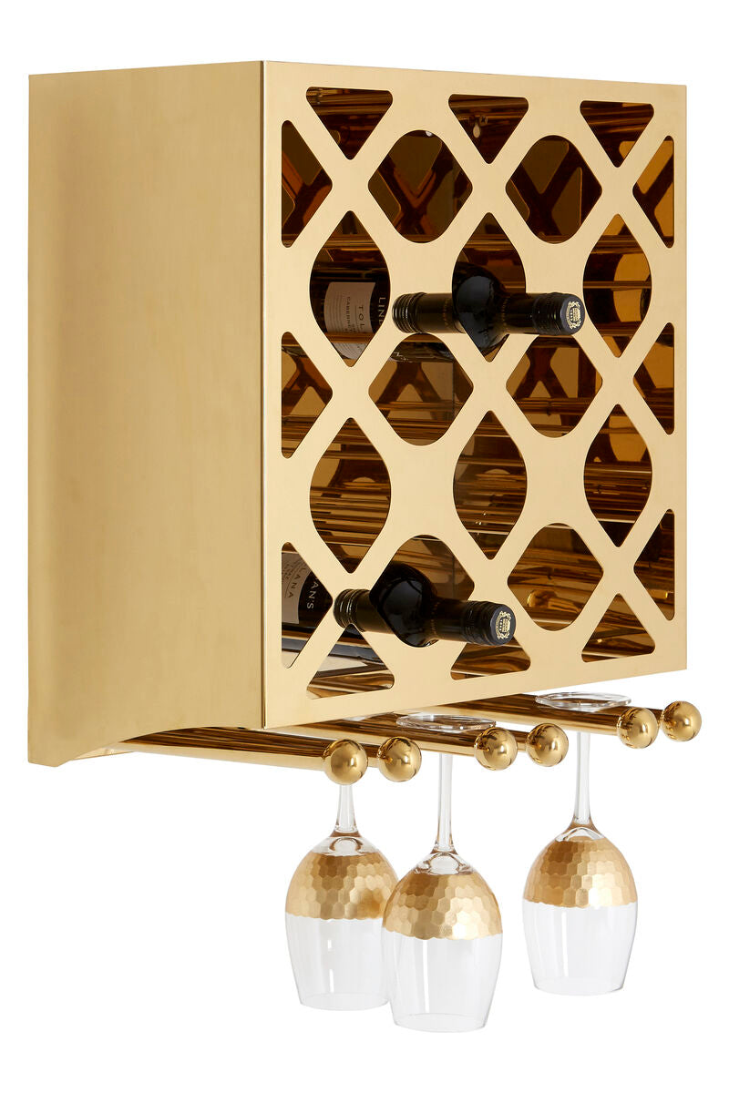 Orsina Novo 12 Bottle Gold Wine Rack with Integrated Stemware Storage