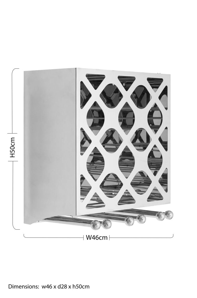 Orsina Novo 12 Bottle Wine Rack with Stemware Holder – Silver Finish