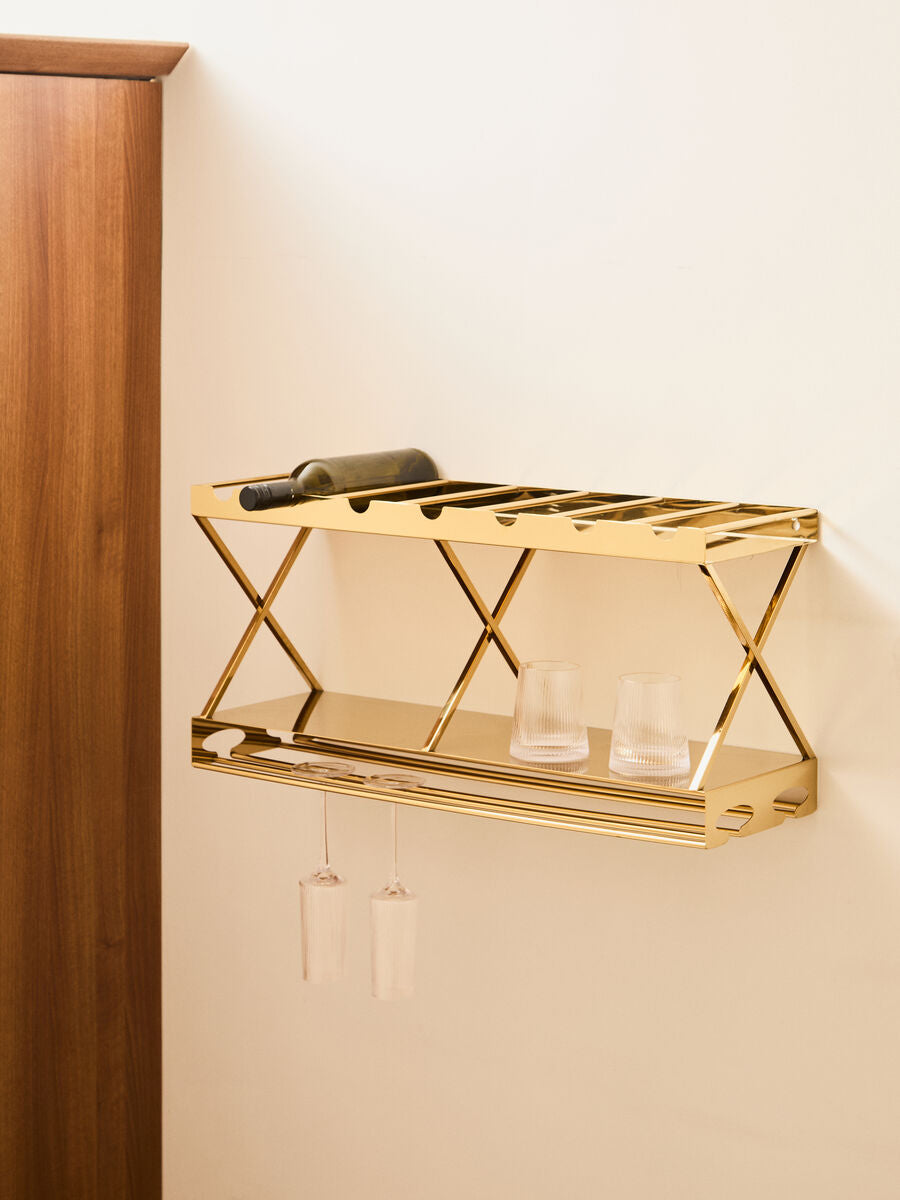 Orsina Novo 2-Tier 7-Bottle Gold Wine Rack with Stemware Holder