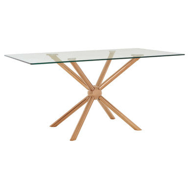 Orsina Novo Glass Dining Table – Rose Gold Rectangular Base