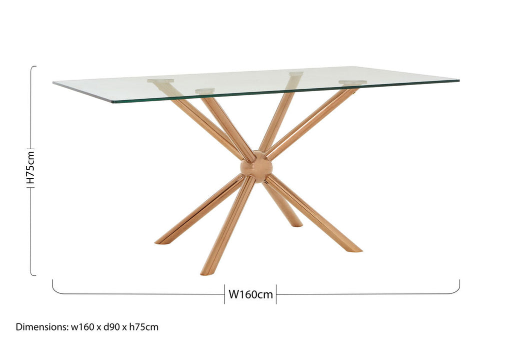 Orsina Novo Glass Dining Table – Rose Gold Rectangular Base