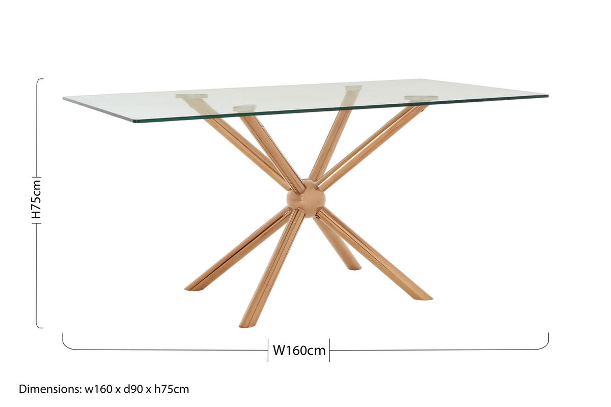 Orsina Novo Glass Dining Table – Rose Gold Rectangular Base