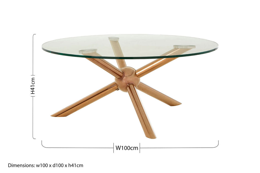 Orsina Novo Round Rose Gold Coffee Table – Tempered Glass Top