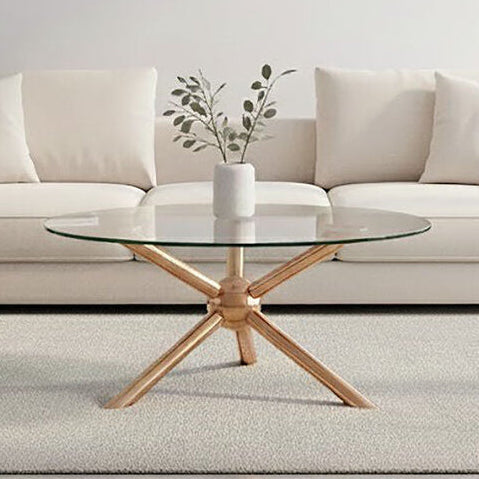 Orsina Novo Round Rose Gold Coffee Table – Tempered Glass Top