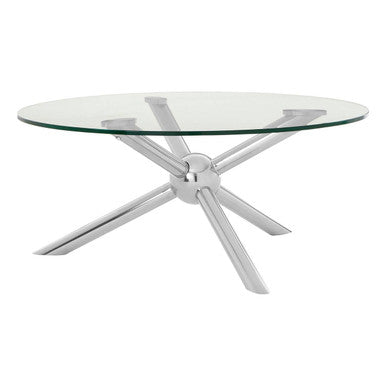 Orsina Novo Round Glass Coffee Table – Silver Stainless Steel Base