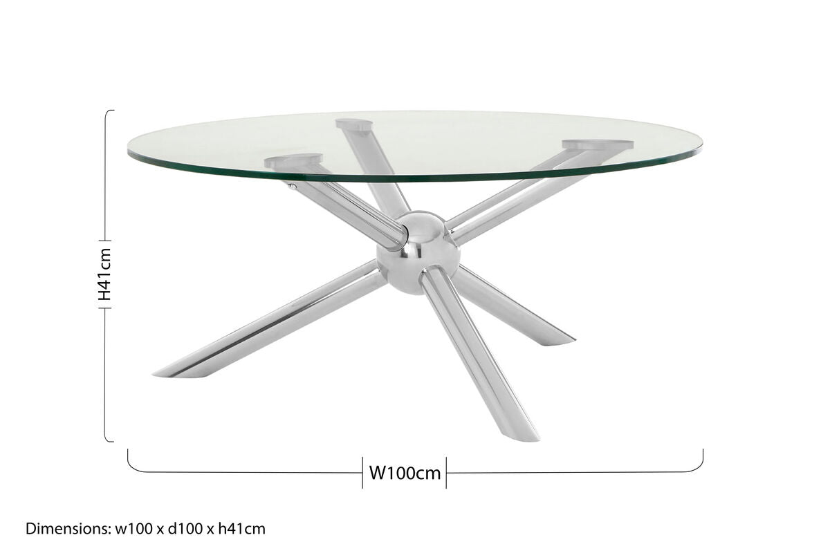 Orsina Novo Round Glass Coffee Table – Silver Stainless Steel Base