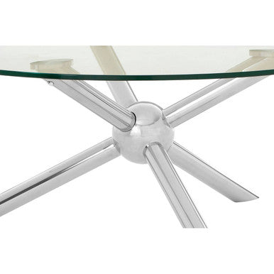 Orsina Novo Round Glass Coffee Table – Silver Stainless Steel Base