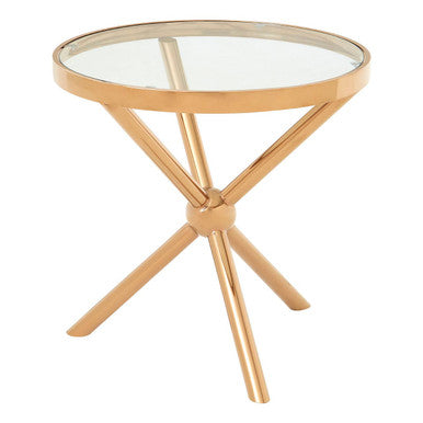 Orsina Novo Round Side Table – Rose Gold Stainless Steel & Glass