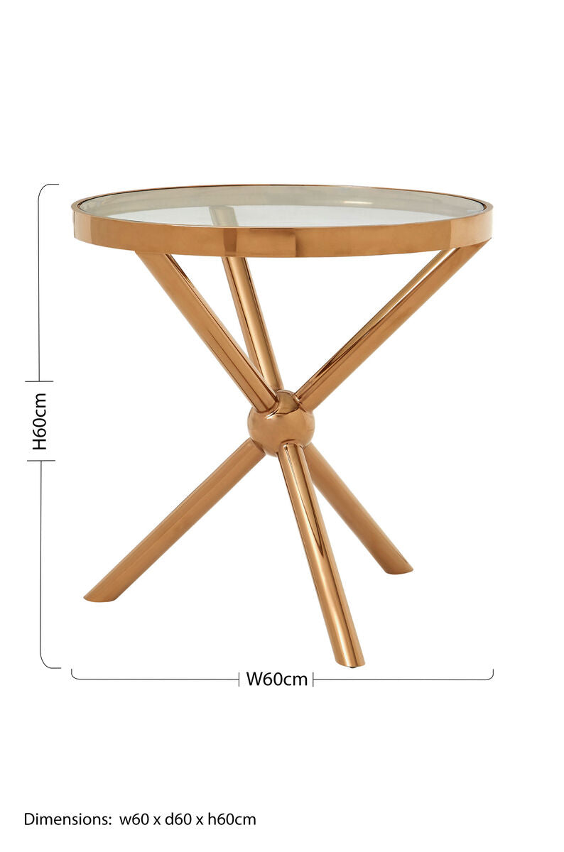 Orsina Novo Round Side Table – Rose Gold Stainless Steel & Glass