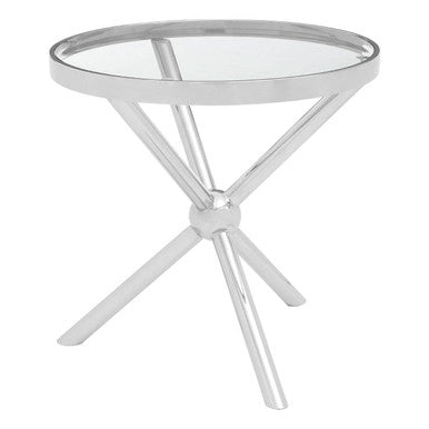 Orsina Novo Round Side Table – Silver Stainless Steel & Glass