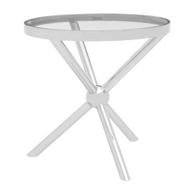 Orsina Novo Round Side Table – Silver Stainless Steel & Glass