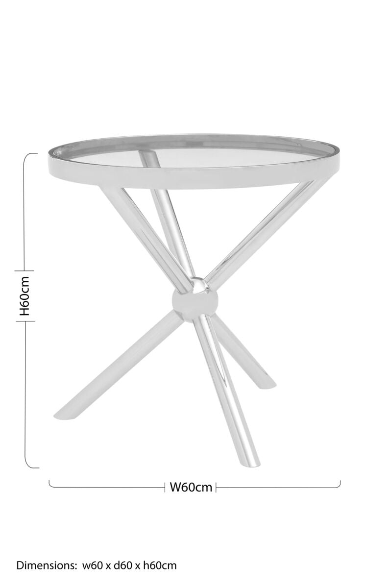 Orsina Novo Round Side Table – Silver Stainless Steel & Glass