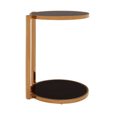 Orsina Novo Round 2-Tier Side Table – Black Glass & Gold Steel Frame