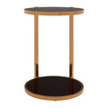 Orsina Novo Round 2-Tier Side Table – Black Glass & Gold Steel Frame