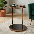 Orsina Novo Round 2-Tier Side Table – Black Glass & Gold Steel Frame