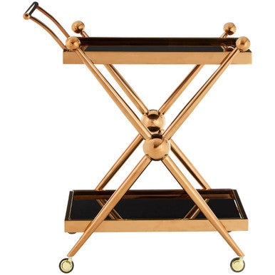 Orsina Novo 2-Tier Rose Gold Bar Trolley – Modern Glass Serving Cart