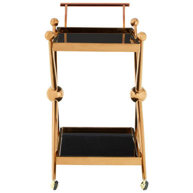 Orsina Novo 2-Tier Rose Gold Bar Trolley – Modern Glass Serving Cart