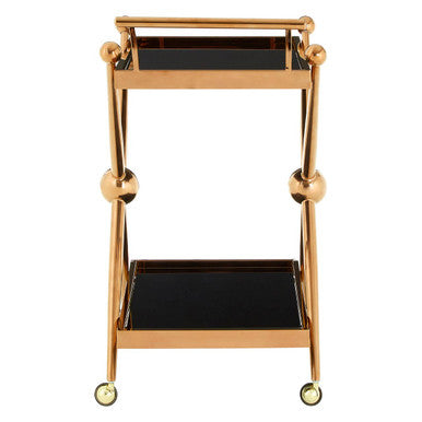 Orsina Novo 2-Tier Rose Gold Bar Trolley – Modern Glass Serving Cart