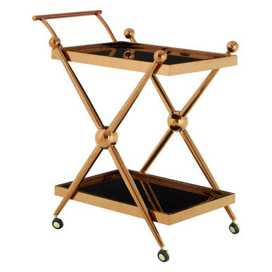 Orsina Novo 2-Tier Rose Gold Bar Trolley – Modern Glass Serving Cart