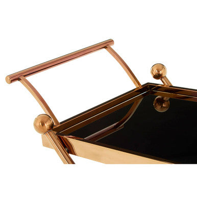 Orsina Novo 2-Tier Rose Gold Bar Trolley – Modern Glass Serving Cart