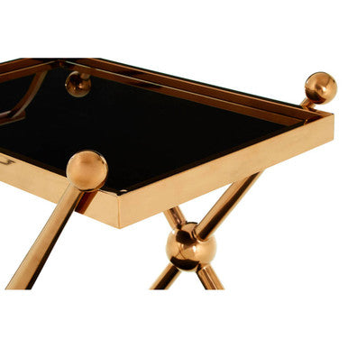 Orsina Novo 2-Tier Rose Gold Bar Trolley – Modern Glass Serving Cart