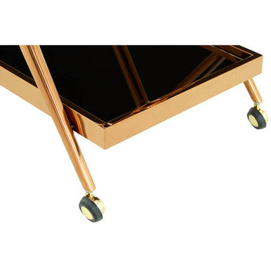 Orsina Novo 2-Tier Rose Gold Bar Trolley – Modern Glass Serving Cart