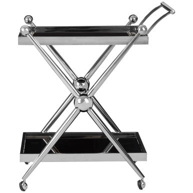 Orsina Novo 2-Tier Silver Bar Trolley – Black Glass Drinks Cart