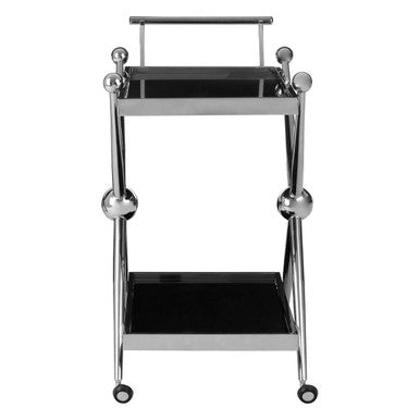 Orsina Novo 2-Tier Silver Bar Trolley – Black Glass Drinks Cart