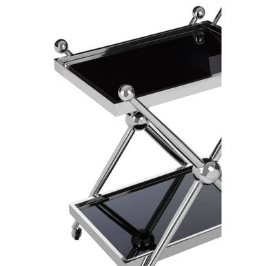 Orsina Novo 2-Tier Silver Bar Trolley – Black Glass Drinks Cart