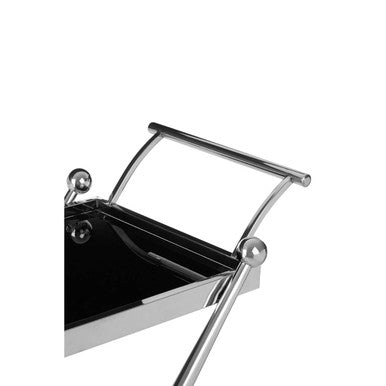 Orsina Novo 2-Tier Silver Bar Trolley – Black Glass Drinks Cart