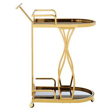 Orsina Novo 2-Tier Gold Bar Cart – Wavy Design Serving Trolley