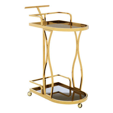 Orsina Novo 2-Tier Gold Bar Cart – Wavy Design Serving Trolley