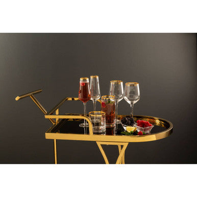 Orsina Novo 2-Tier Gold Bar Cart – Wavy Design Serving Trolley