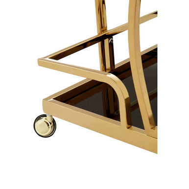Orsina Novo 2-Tier Gold Bar Cart – Wavy Design Serving Trolley
