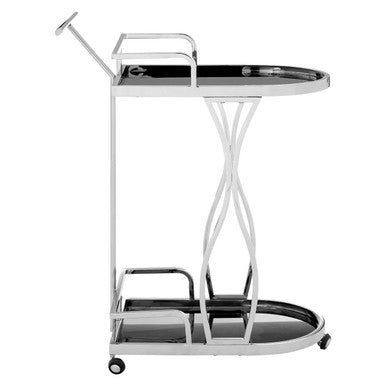 Orsina Novo 2-Tier Silver Serving Trolley – Wavy Design Bar Cart