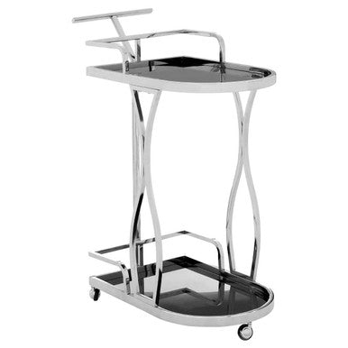 Orsina Novo 2-Tier Silver Serving Trolley – Wavy Design Bar Cart
