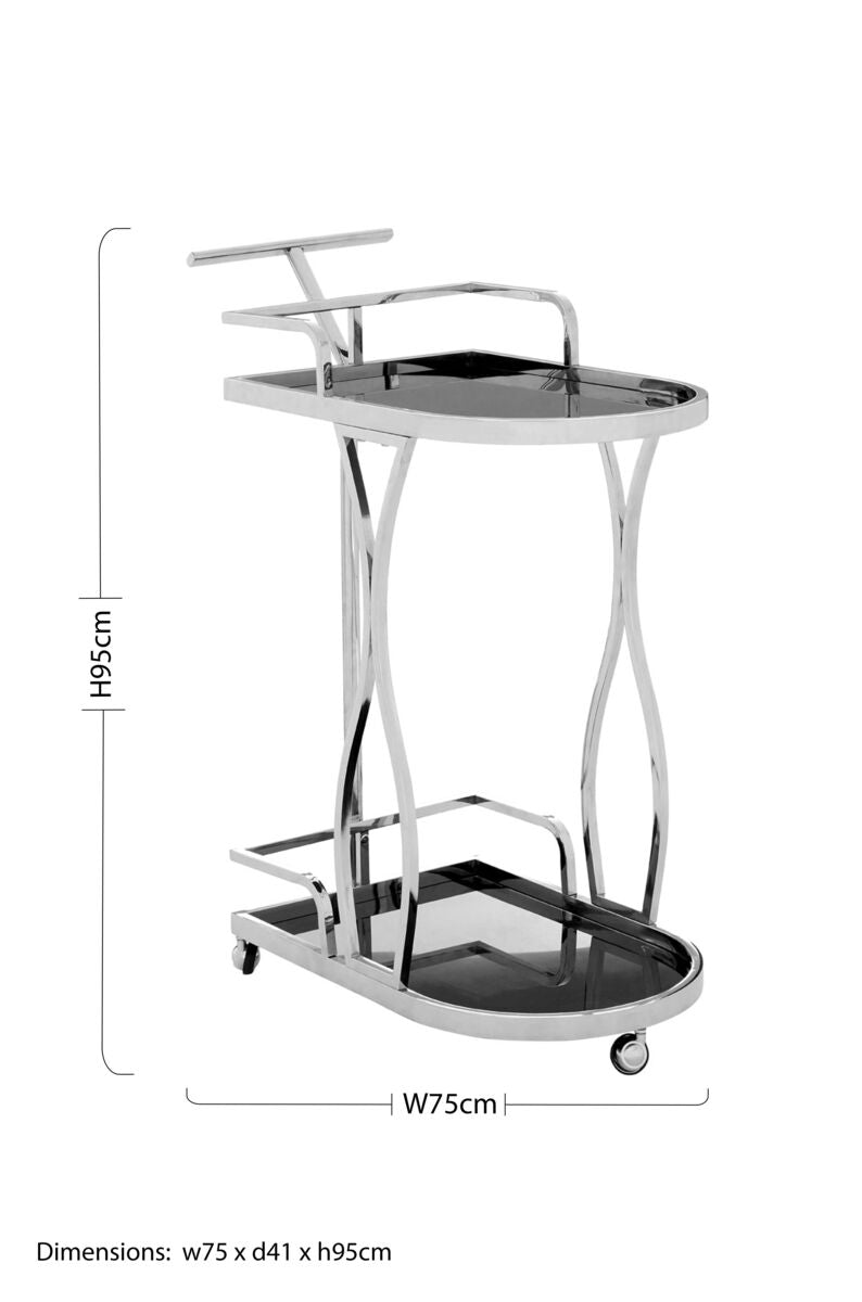 Orsina Novo 2-Tier Silver Serving Trolley – Wavy Design Bar Cart