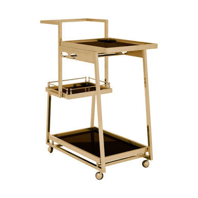 Orsina Novo 3-Tier Gold Bar Cart – Art Deco Serving Trolley