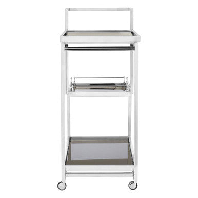 Orsina Novo 3-Tier Bar Trolley – Silver Finish & Black Tempered Glass